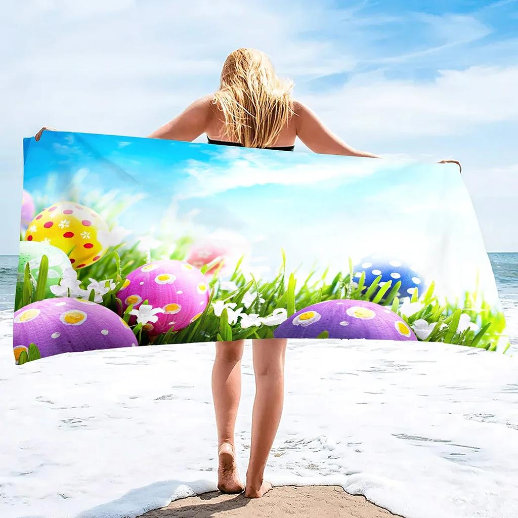 Microfiber Beach Towel,Easter Egg with Bunnies,Quick Dry Beach Towel,Soft Highly Absorbent Large Sandproof Sandless Pool Towels