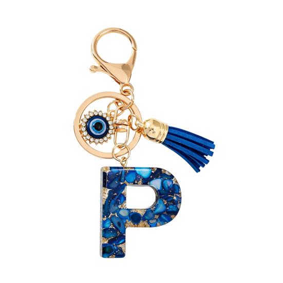 Blue Series Keychain Pendant Initial Letter Key Chain with Eyes Tassel Design
