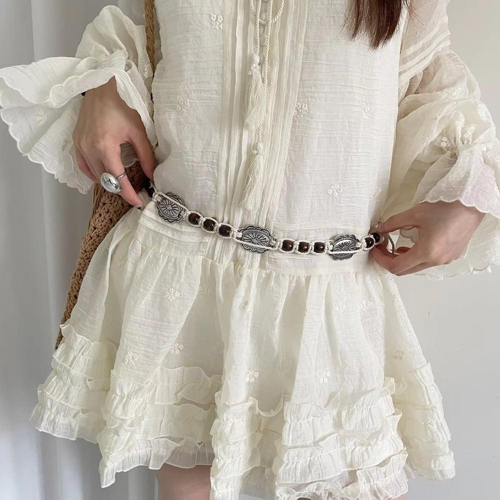 Adjustable Length Waist Belt Wooden Beads Decorative Belt Fashion Ladies Belt