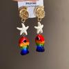Personality Colored Glaze Starfish Earrings Conch Octopus Starfish Star Dangle Earrings  Festival