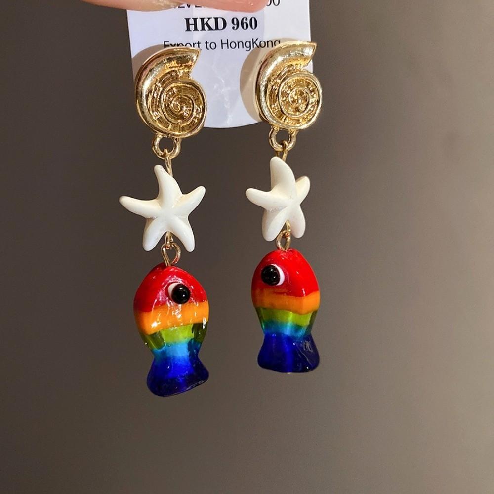 Personality Colored Glaze Starfish Earrings Conch Octopus Starfish Star Dangle Earrings Festival