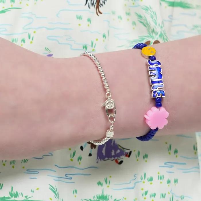 3mm Silverball Clover Smile Lock Bracelet 925 Sterling Silver Clover Charm Smile Lock 3mm Ball Bracelet