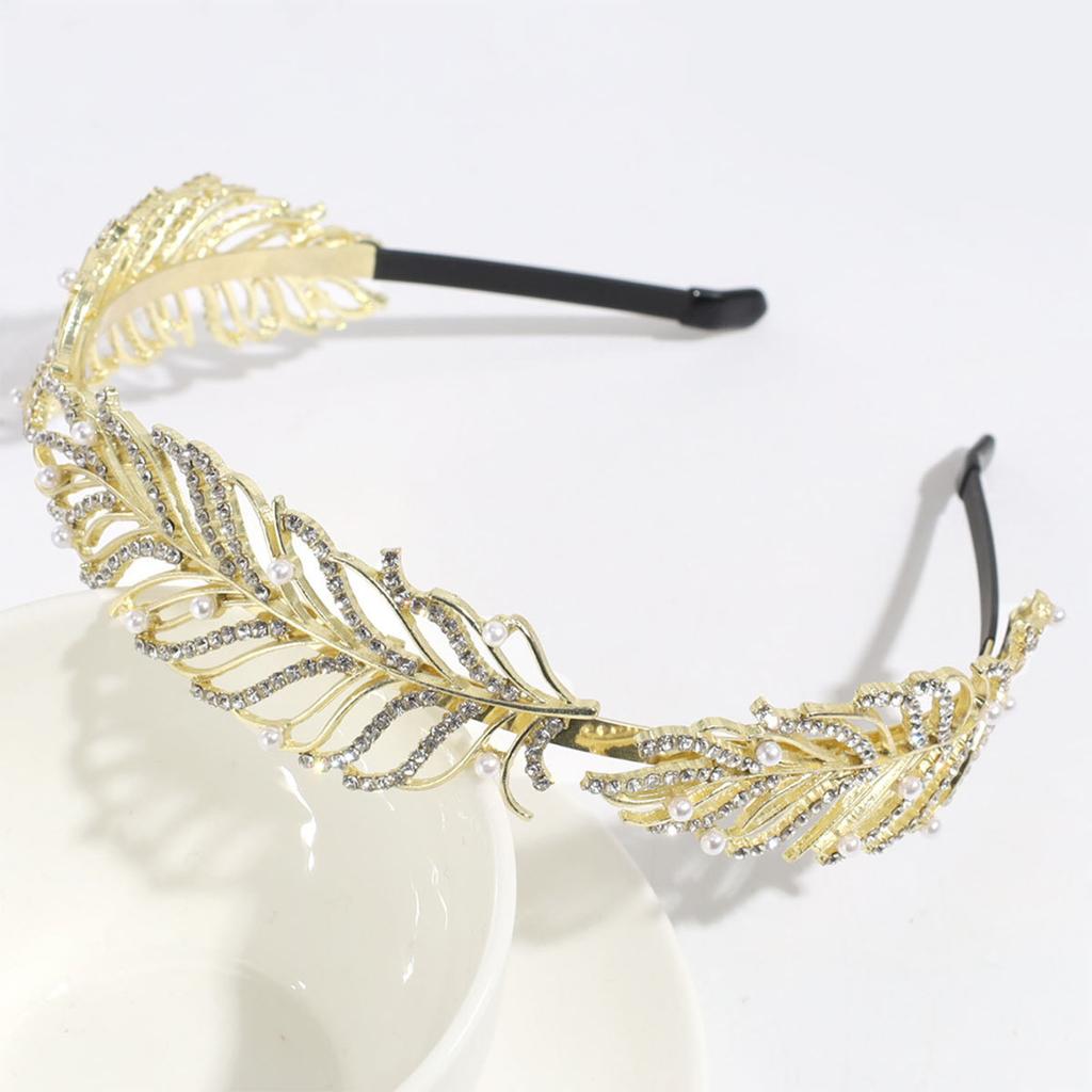 Feather Shape Rhinestone Headband for Traveling Taking Photo Girl Baroque Style Hair Hoop Wedding Party Bride Hairband
