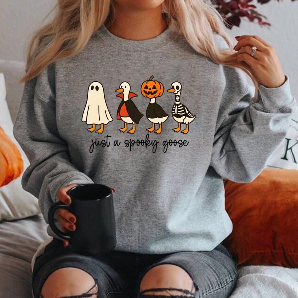 Bara En Spöklik Gås Halloween Tröja Rolig Halloween Gås Huvtröja Långärmad Unisex Tröjor Söt Skräck Grafiska Huvtröjor