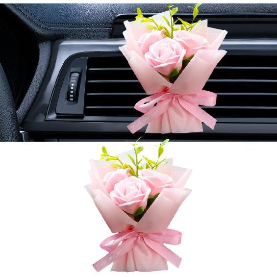 Mini Bouquet Car Air Outlet Vent Clip, Rose Car Dashboard Air Vent Trim Clips, Cute Flower Automotive Interior Diffuser Decoration Accessories for