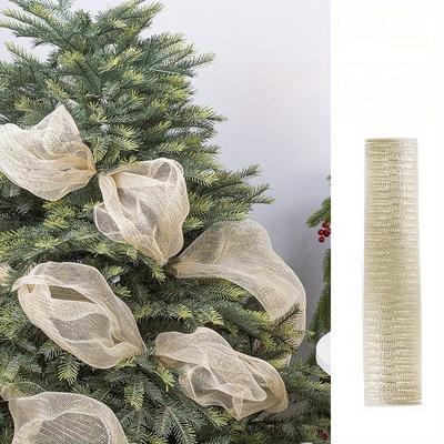 1 Roll 10 Yards Christmas Tulle Champagne Golden Christmas Tree Decorative Mesh for DIY Christmas Wreaths Holiday Decoration