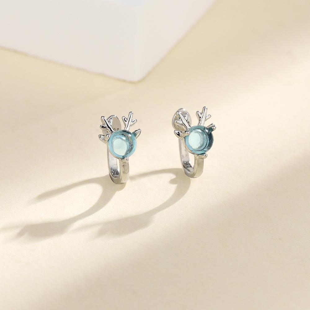 Reindeer Antler Blue Zircon Ear Cuff - Transparent Clip for Students & Best Friends, Christmas Gift