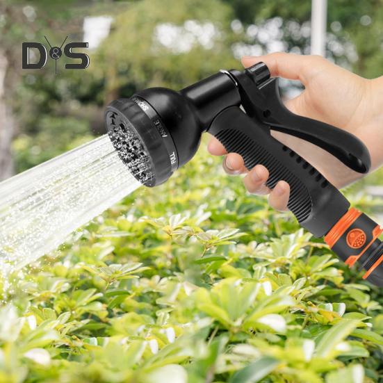 Tryska pro zahradní hadici Tryska pro rozprašování vody s 8 nastavitelnými zavlažovacími vzory Protiskluzová rukojeť Vysokotlaká hadicová tryska pro zavlažování rostlin trávníku