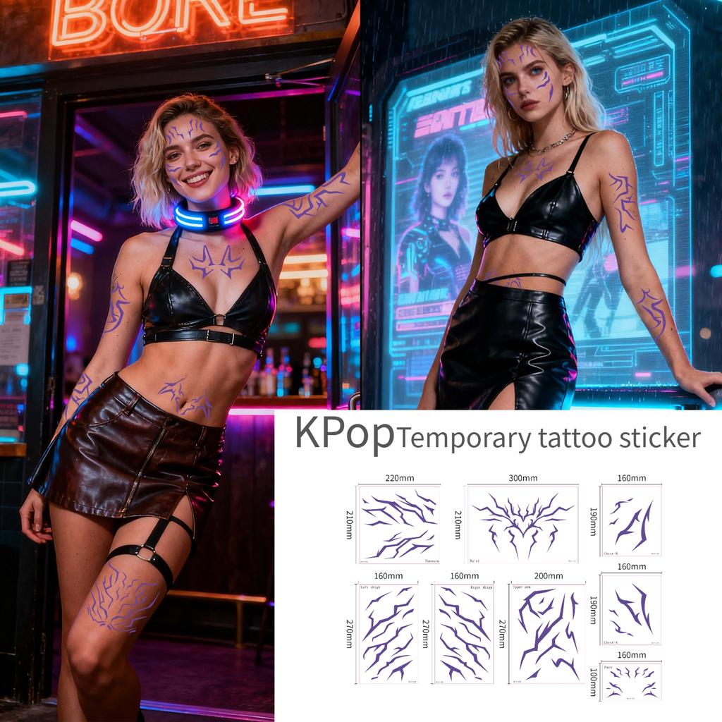 KPop Laser Glanz Temporäre Tattoos: Wasserdichte Ganzkörper-Aufkleber für Cosplay, Party-Gesichtsabziehbilder