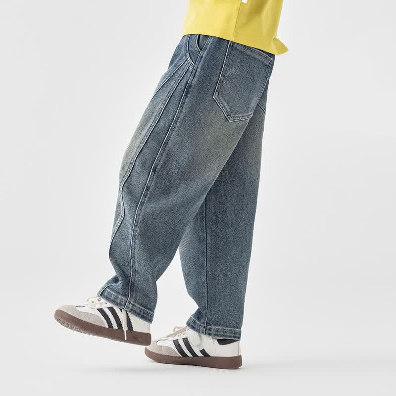 Boys' Fashion Curved Wide-Leg Denim Jeans