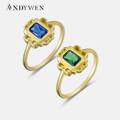 925 Sterling Silver CZ Square Blue Green Ring Women Luxury Crystal Wedding Fine Jewelry