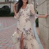 Spring New Models, European and American Foreign Trade Women's Clothing, French Retro Floral Fungus Edge Suspender Dress