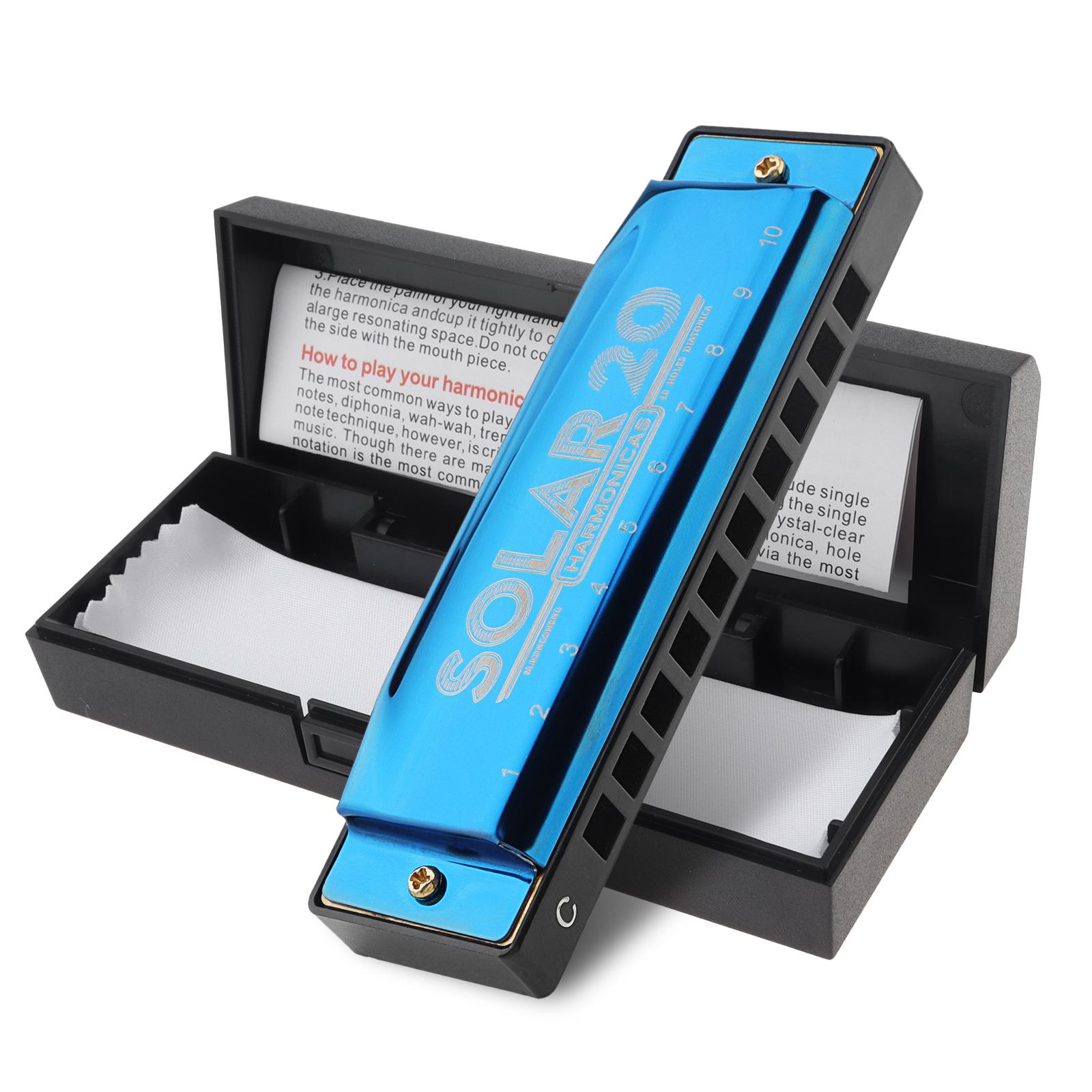 

10 отверстий Губная гармошка Блюз для начинающих Прочная Губная гармошка 20 мелодий Синяя Музыкальные подарки
