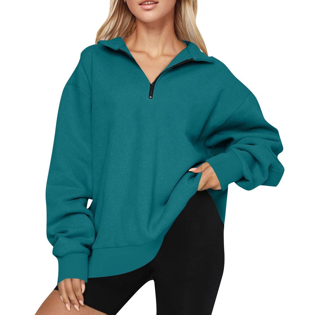 Women's Casual Fashion Long Sleeve Color Zip Sweatshirt Top