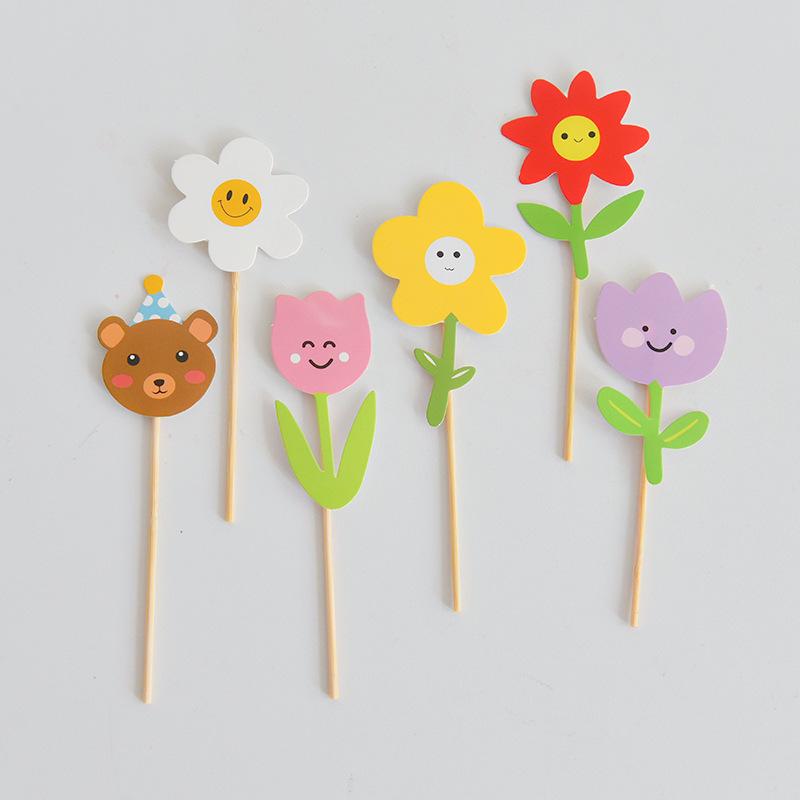 Cute Bear & Smiley Face Birthday Candle Inserts - Cartoon Cake Decorations for Kids