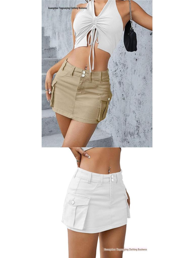 European & American Style Autumn Low-Waist Slim Fit Hip-Hugging Solid Color Skirt for Women