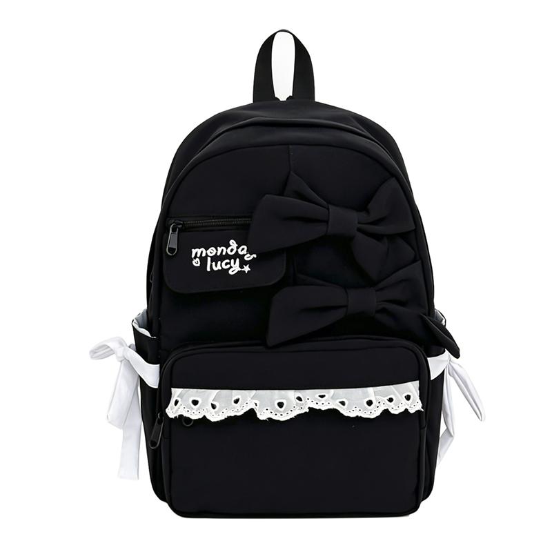 Mochila Escolar de Estudiante con Encaje de Lazo Gran Capacidad para Mujer