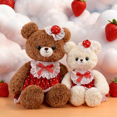 Bear Doll Soft Fluffy Red Dot Dress Lace Embellishments Comfortable Hug Bear Plush Toy Bedroom Pillow Sofa Decor