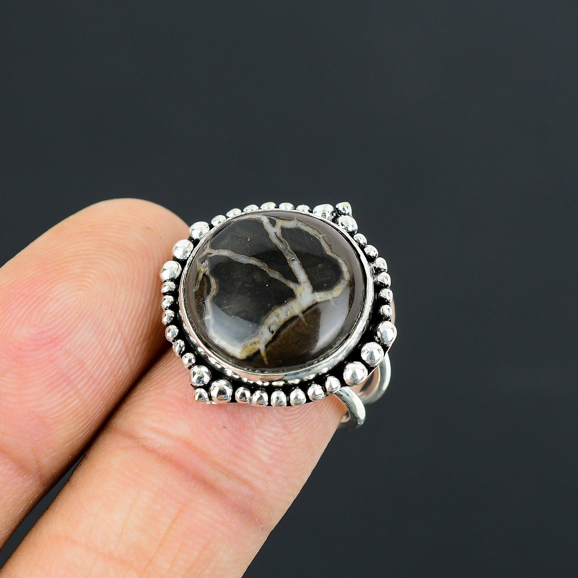 Moroccan Mud Crack Fossil Stone 925 Sterling Silver Promise Ring Jewelry Size 7 7
