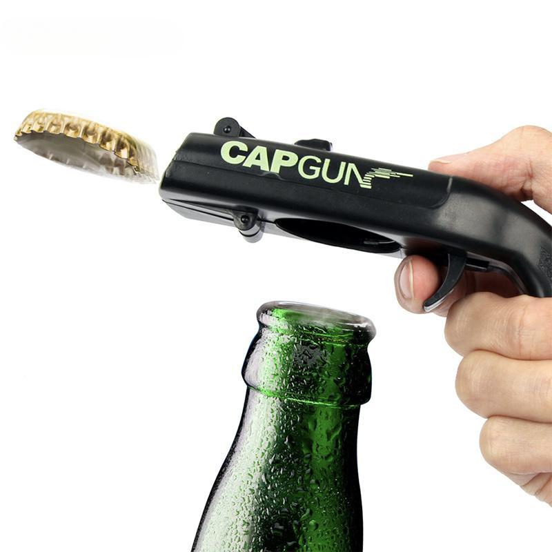 Pistola de tapa portátil, lanzador de tapa voladora creativo, abridor de botellas, herramienta de barra, apertura de bebidas, tapas de botellas en forma de pistola, tirador