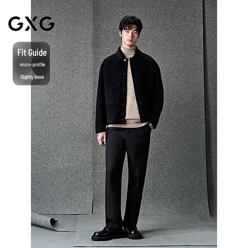 GXG Men's Black Wool Lapel Short Coat