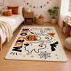 Cute Ghost Crew with Pumpkins in Kawaii Halloween Floor Mat Soft Flannel Non Slip Absorbent Entryway Bathroom Bedroom Garage