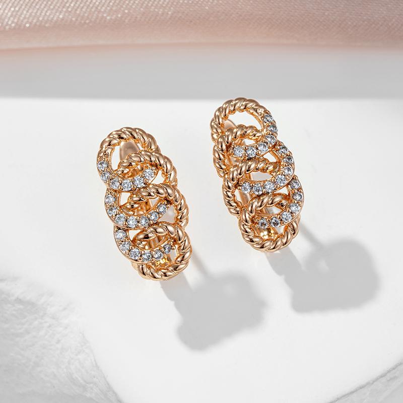 Kinel Flower Wreath Earrings For Women Rose Gold Color Shiny Zircon Vintage Jewelry