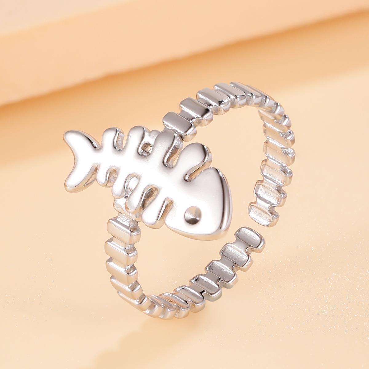 Ocean Series Adjustable Fish Ring - Women s 18K Gold Stainless Steel Jewelry