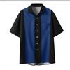 European And American Men'S Casual Simple Short-Sleeved Shirt Striped Splicing 3D Digital Printing Lapel Neck Versatile Shirt