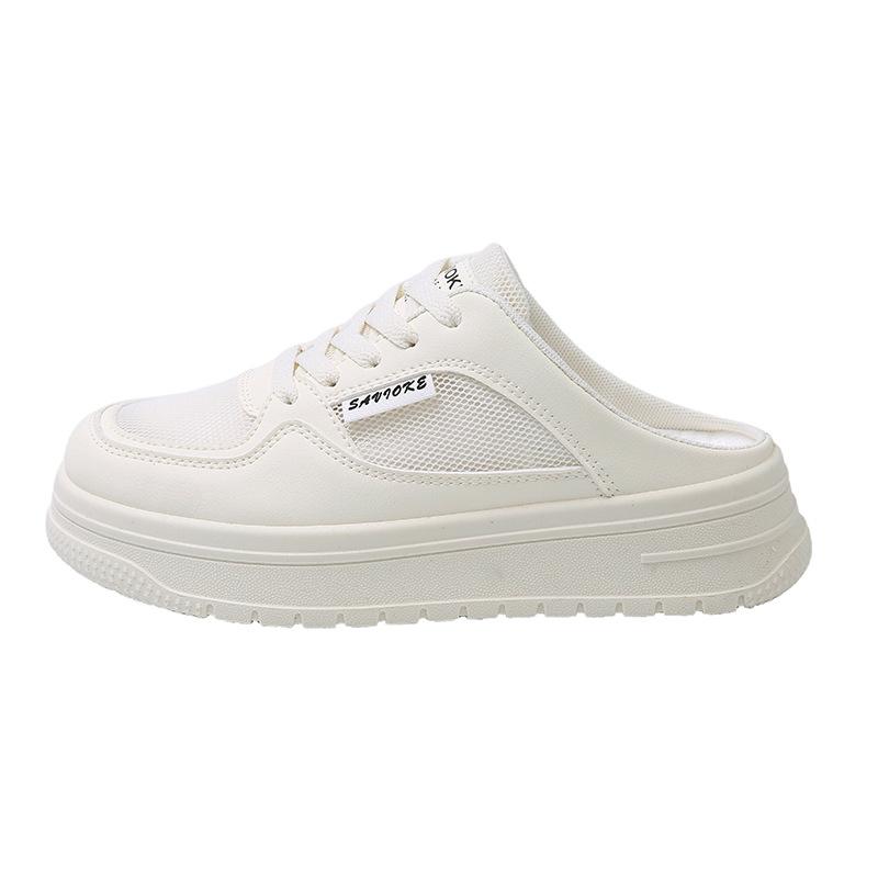 Mesh Bag Head Half Slippers Women's Outer Wear 2025 Summer New Flat Shoes Casual One-pedal Lazy Little White Shoes