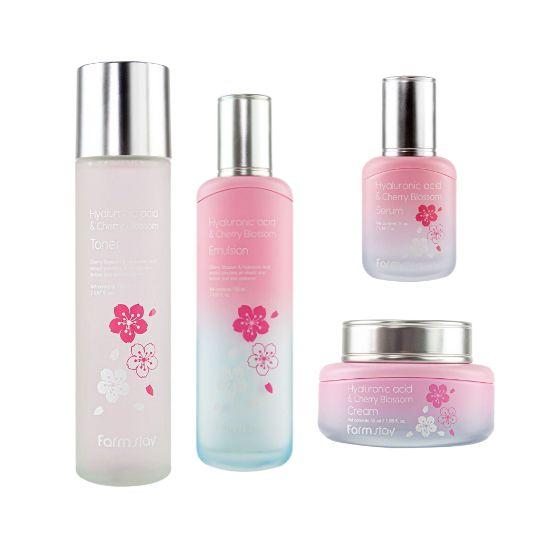 

Farmstay Cherry Blossom Hydrating Radiance Care Skincare Set 4-Piece (Toner 150ml + Emulsion 120ml + Serum 35ml + Cream 55ml)