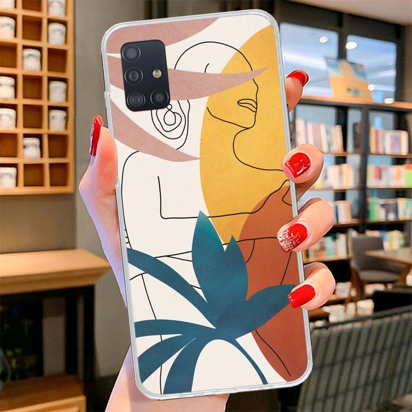 Abstract Women Face Line Cover Phone Case For Samsung Galaxy A12 A22 A32 A52 A72 A02S Phone Case Note 20 Ultra 10 S10 Plus A51 A