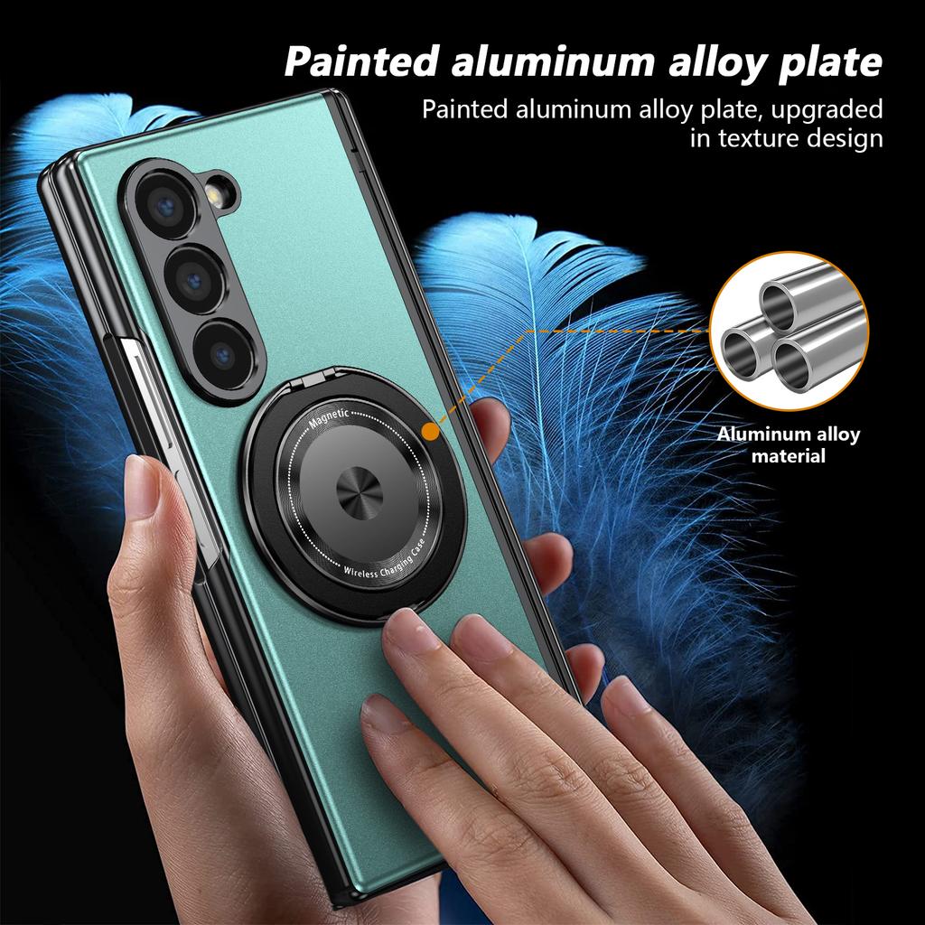 Aluminum Alloy Plate PC Back Cover Z Fold 7 Phone Case with 360° Rotatable Magnet Metal Bracket for Galaxy Z Fold 7/6/5/4