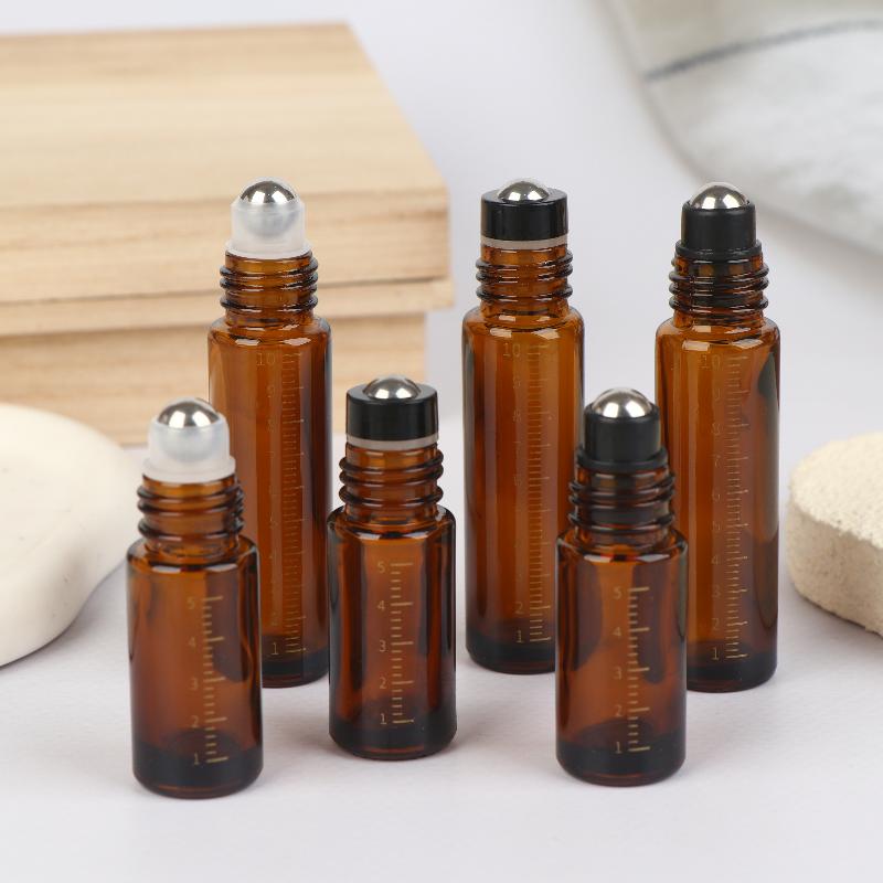 5ml 10ml Bursztynowe Przezroczyste Szklane Butelki Roll-on Plastikowa Nakrętka Imitująca Drewno Próbne Buteleczki z Kulka do Olejków Eterycznych Perfum