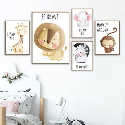 Cartoon Cute Animal Giraffe Lion Monkey Elephant Baby Posters And Prints Wall Art Canvas Painting Wall Pictures Kids Room Décor No Frame
