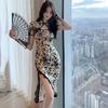 Cheongsam Damen Sommer verbessert leicht Französisches Temperament Retro Erste Liebe Taille Schlank Spitze Hüfte Druck Kleid