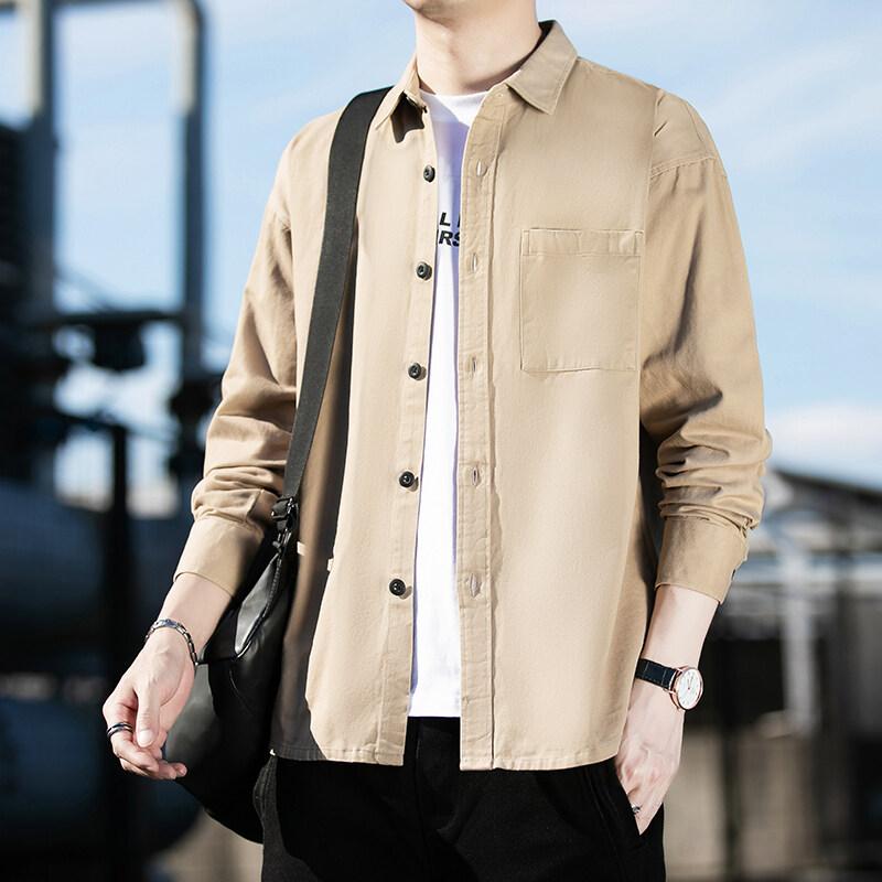 Spring Autumn Men's Cotton Casual Shirts High Quality Solid Color Turn Down Collar Loose Fashion Youthful Vitality Shirts Men