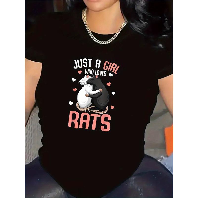 European Size Women'S Funny "Just a Who Loves Rats" Graphic Tee - with Cute rats design - Casual Top- Perfect Gift for Birthday or Valentine'S Day