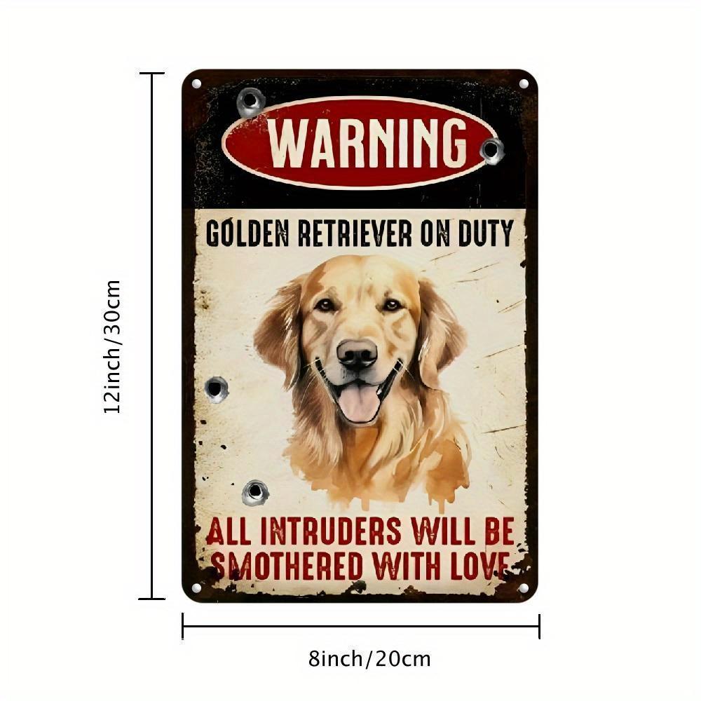 

1pc Funny Golden Retriever Welcome Sign - Vintage Rustic Metal Wall Art with Humorous Warning Message, Perfect Dog Lover Gift 20x30cm（7.8x11.8inch）