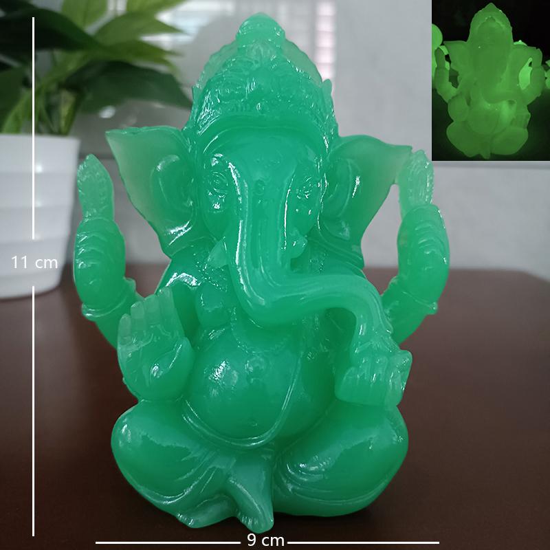 11CM Jade Colour Lord Ganesha Buddha Statue India Elephant God Ganesh Sculpture Buddha Statues Feng Shui Home Garden Decoration