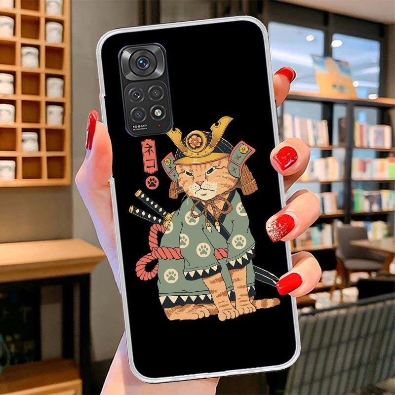 Ramen Sushi Samurai Tattoo Cat Cover Phone Case For Xiaomi Redmi Note 15 14 13 12 11 10 Pro Plus 14S 12S 11S 11T 11E 10S Soft Fu