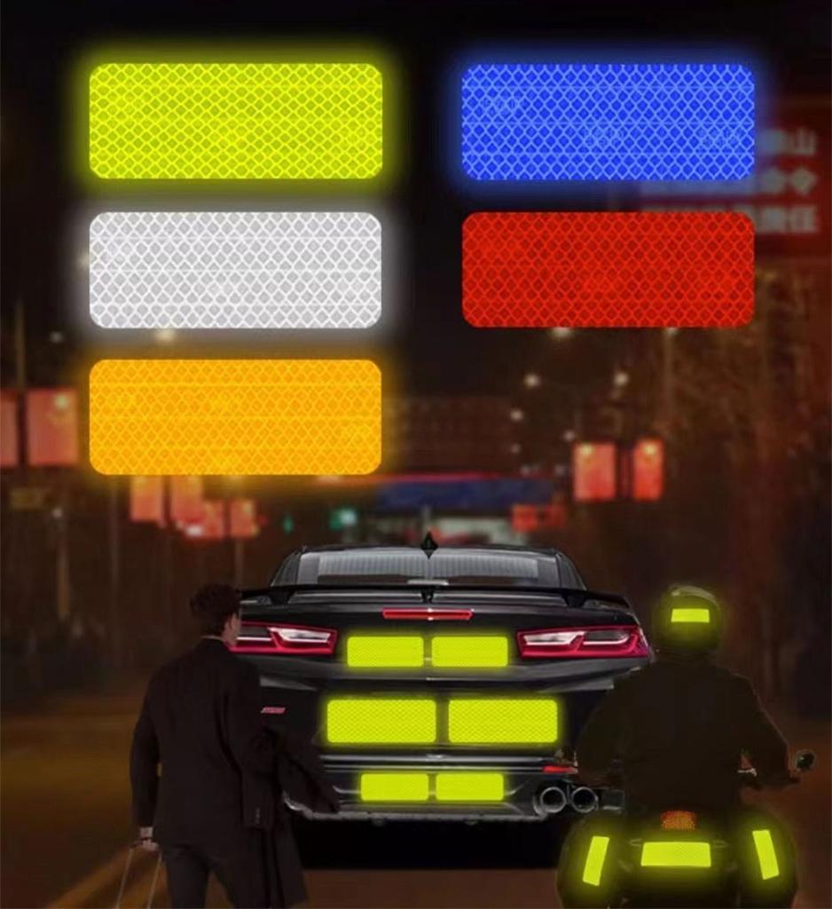 10Pcs Car Bumper Safety Warning Reflective Stickers Secure Reflector Stickers Reflective Warning Strip Tape Decals 30*80mm