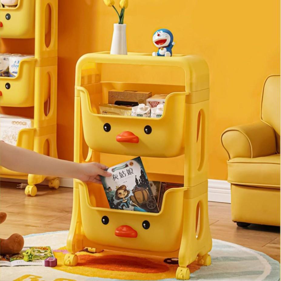 Children's Cartoon Trolley Storage Rack: Multi-Layer Movable Organizer for Books and Snacks