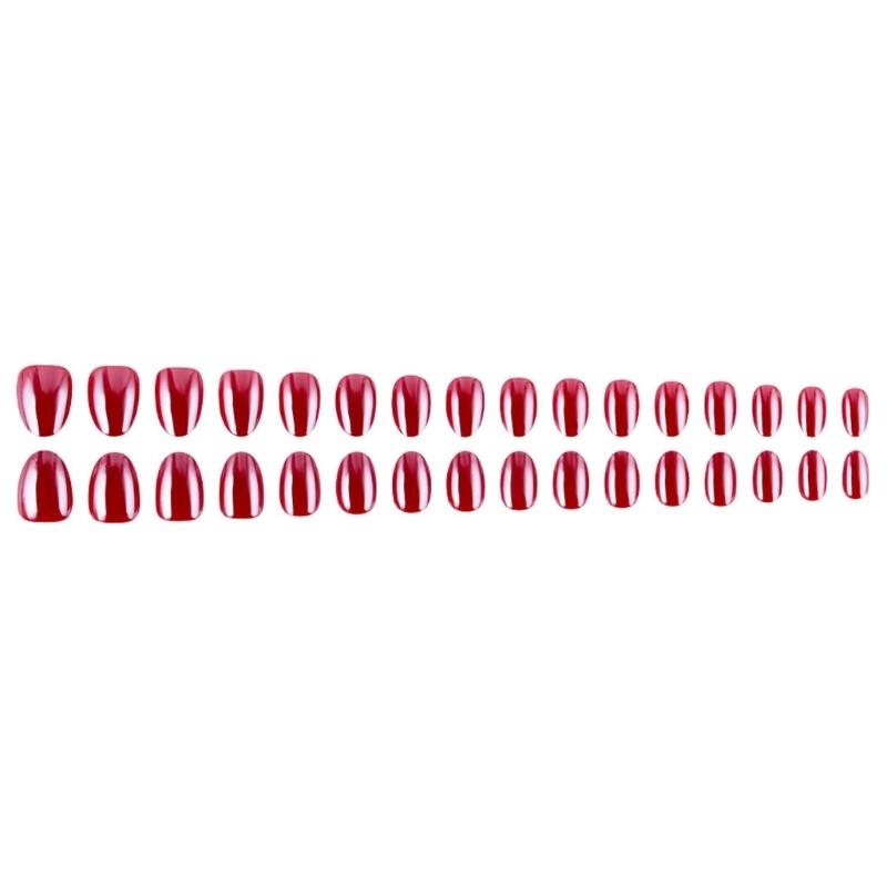 Pack Of 32 Short Oval Shape Press On Nail Retro Red Electroplating False Nail Fit Most Nail Beds Quick Application