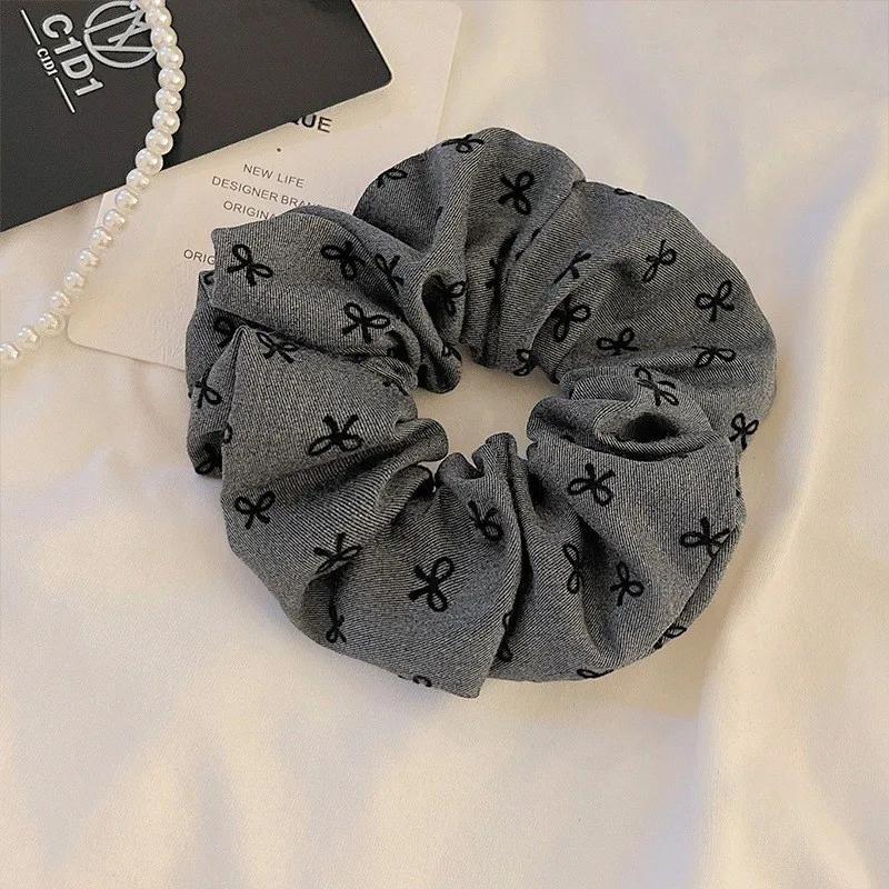 Bow Hair Rope Elegant Temperament Black and Gray Cloth for Women High Ponytail Hair Rope Fashion Girl Does Not Hurt The Hair