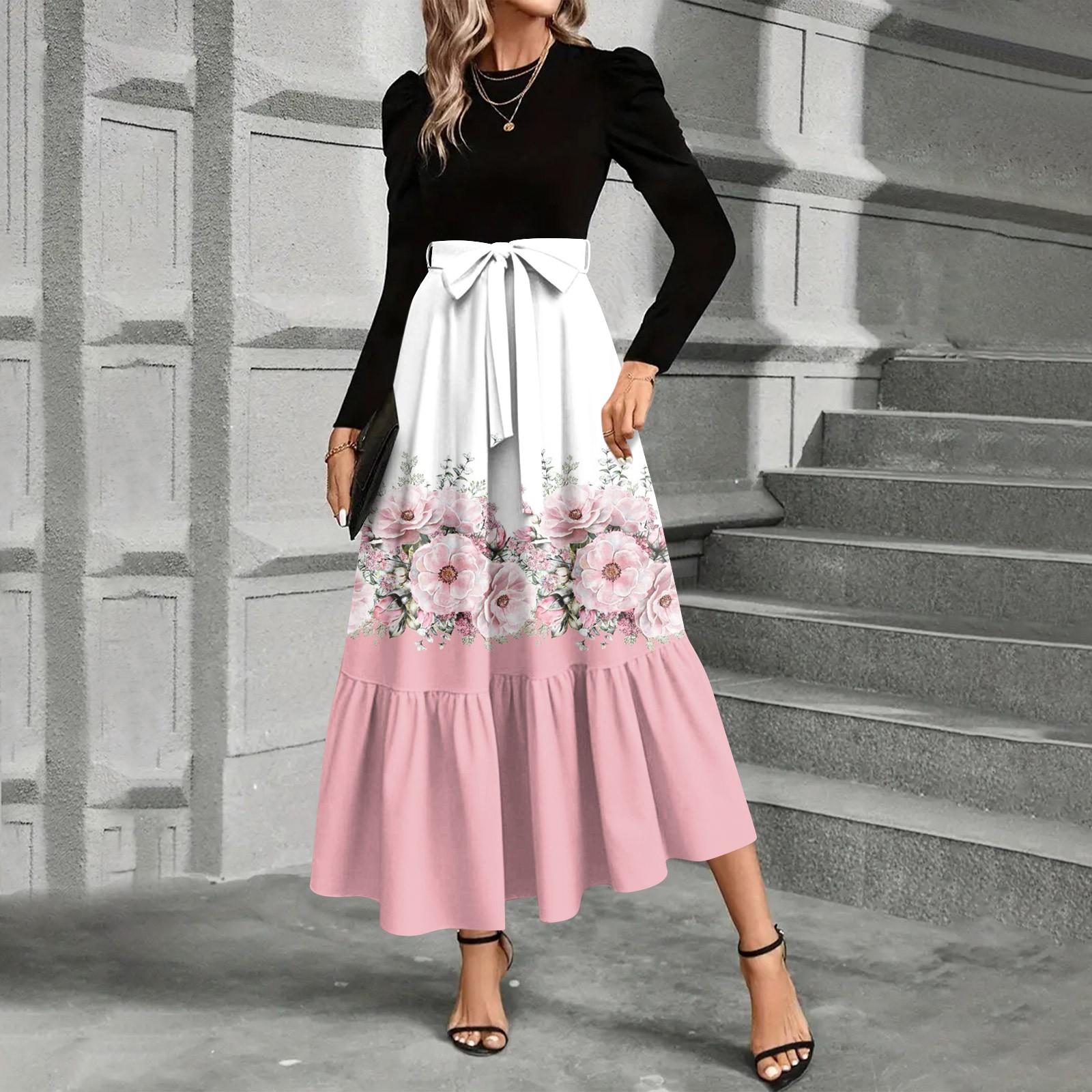 

Женское платье с цветочным принтом и высокой талией, модное и элегантное L розовый