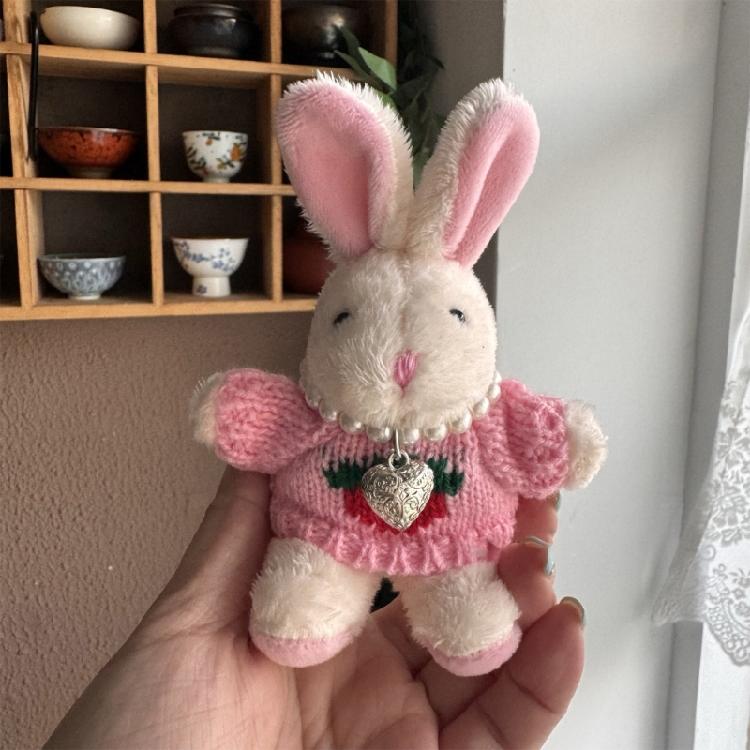 Cartoon Plush Necklace Rabbit Keychain Cute Pendant Keyring Ornament Key Holder