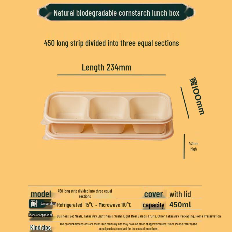 Biodegradable 3-Compartment Corn Starch Meal Prep Container