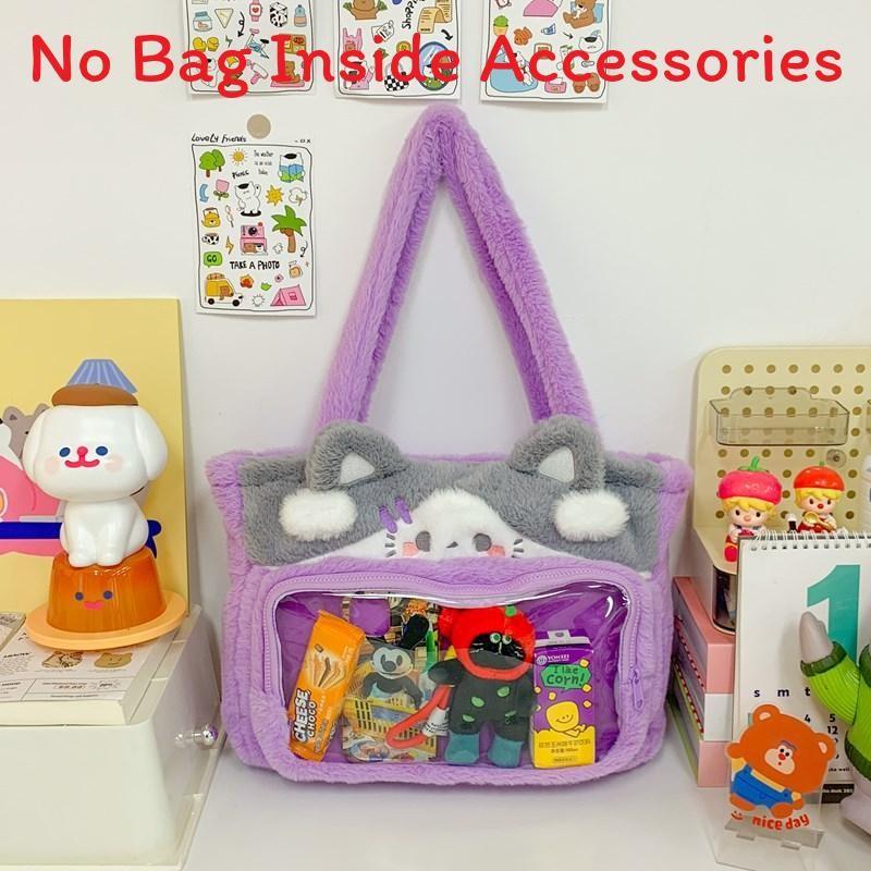 Bunny Plush Soft Cat Snack Tote Cartoon Shoulder Bag With Design Transparent