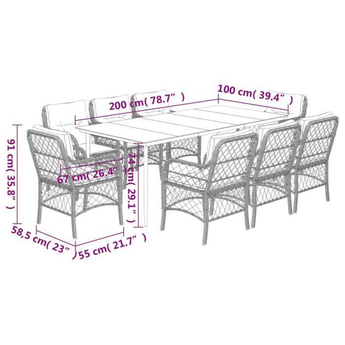 VidaXL Garden Dining Set with Cushions 9 Pcs, Patio Table and Chairs, Outdoor Furniture Terrace, Modern, 3212102
